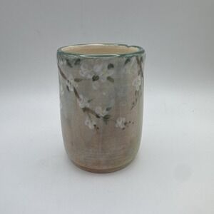 Studio Art Pottery Vase Cherry Blossom Floral Print Green Artist Mark Waterlight